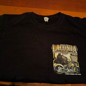 Black Graphic T-Shirt with Motorcycle Print